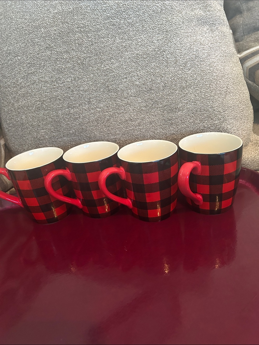 Buffalo Plaid Ceramic Mug Set - Red & Black, Set of 4